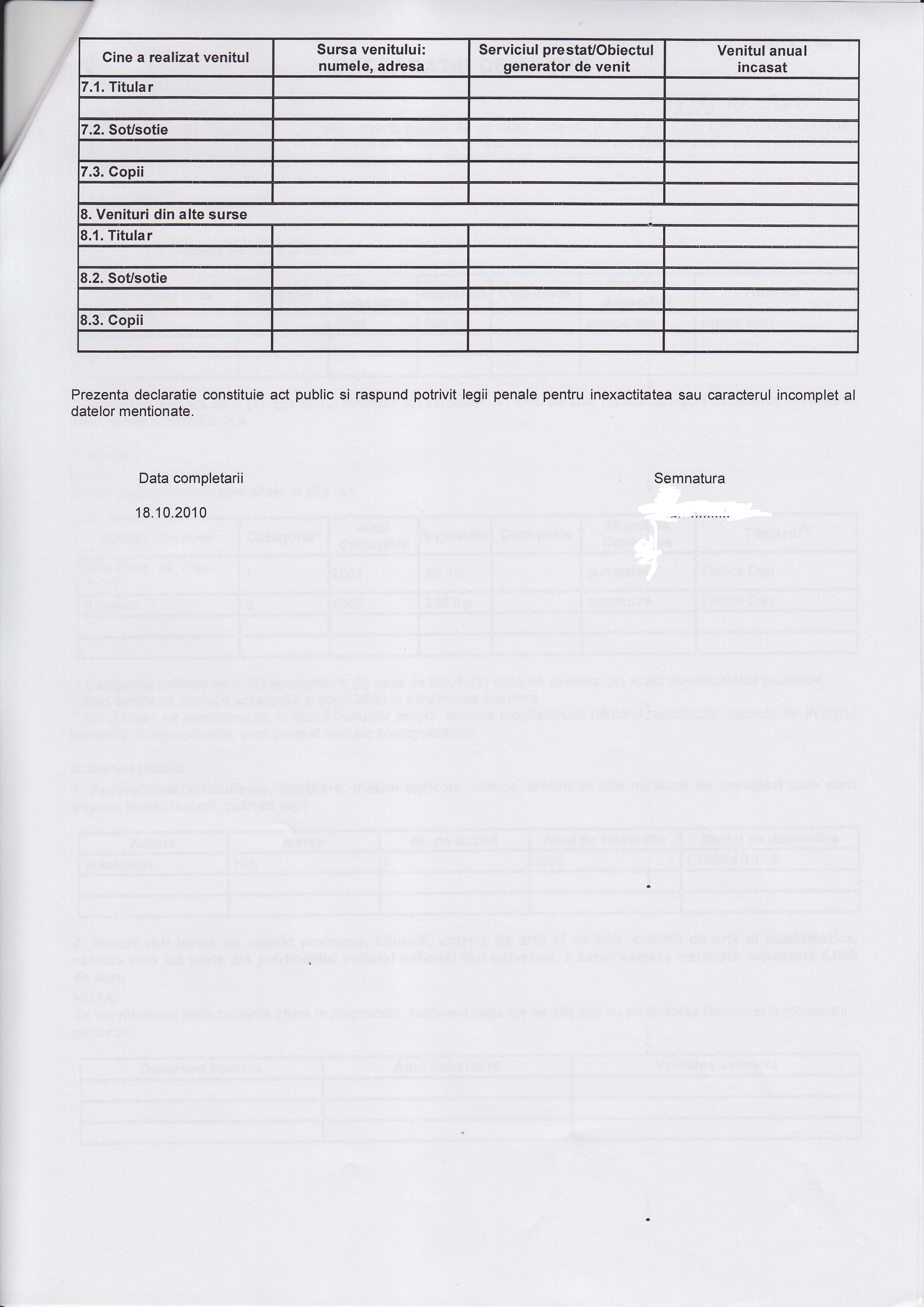 Declaratia de avere si de interese din data 20.12.2010 - pagina 4 din 6
